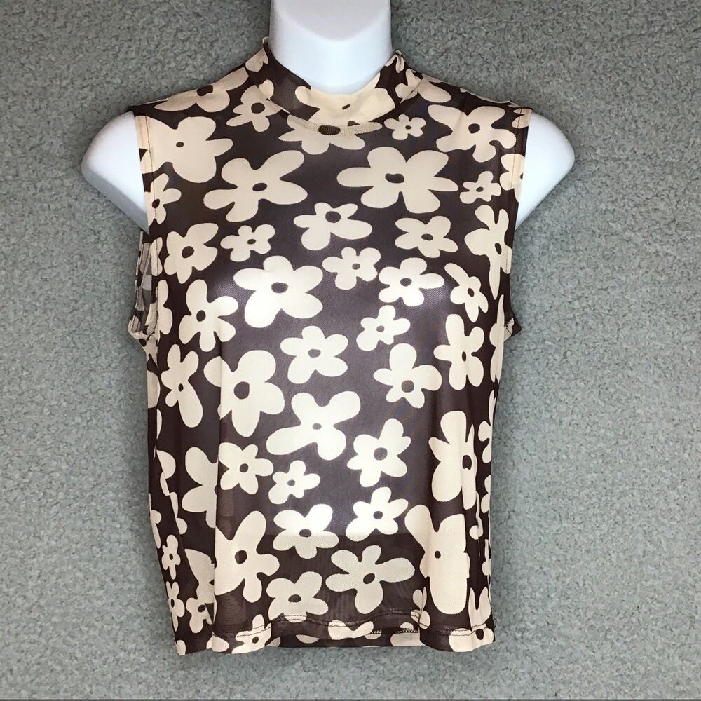 REBELLIOUS DREAMER Hippie Daisy Sheer Womens Medium Sleeveless Floral crop top